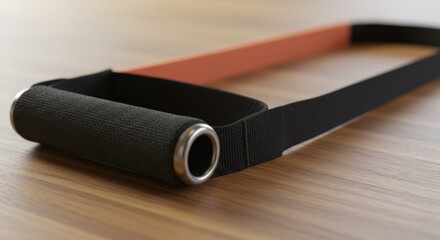 Exercise resistance band for strength training on wooden surface  