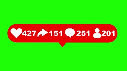 Social media counter animation with fast-growing metrics: likes, comments, share, and followers. Red social media symbol. Rising numbers of likes, comments and shares. Social media interaction count. - Powered by Adobe