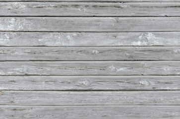 Obraz premium Close-up of an old weathered wooden fence, wall, floor boards with knots. Texture grey background. Horizontal stripes.