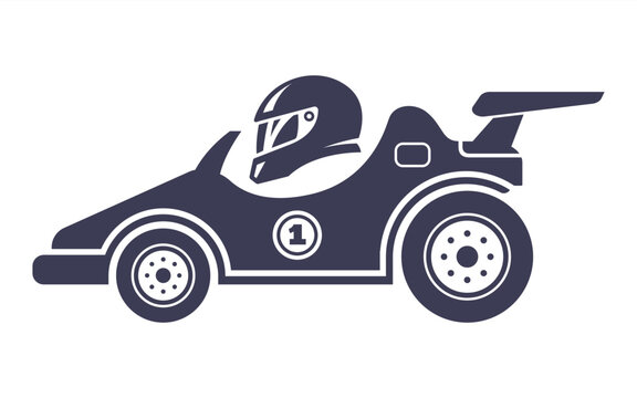 Racer icon in a sports car. Flat illustration.