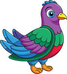 Colorful cartoon bird with purple head and blue wings