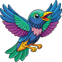 Fototapeta premium Colorful cartoon bird with wings spread wide in flight
