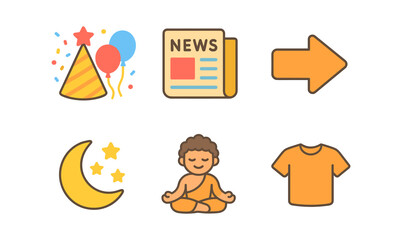 Colorful celebration and meditation icons in flat style for versatile use