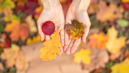 Hands holding autumn leaves