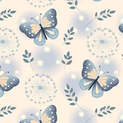 Seamless butterfly and dandelion pattern