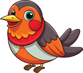 Cute cartoon robin bird with bright orange chest and big eyes