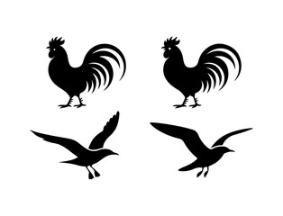 rooster silhouettes vector, rooster and hen, 2 rooster and 2 dove design, vector design, birds design, rooster design, birds and rooster design vector  