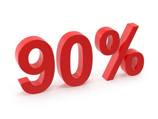 Red 3D '90' Percentage Symbol Isolated on White