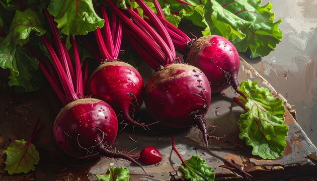 Fresh, vibrant beets on a rustic surface