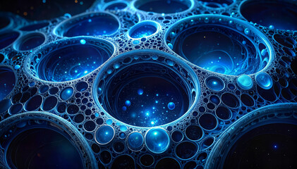 Abstract Blue Glowing Circular Structures