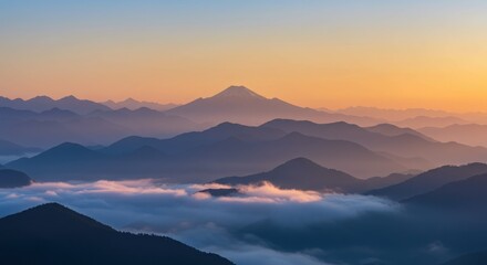 Fototapeta premium Mount Fuji at Sunrise Over a Sea of Clouds