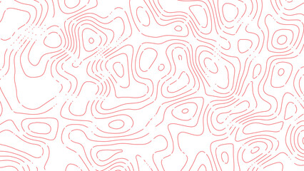 Red pastel contour line abstract topographic seamless pattern minimal map background terrain elevation wavy design geographic illustration style