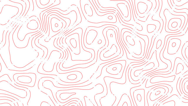 Red pastel contour line abstract topographic seamless pattern minimal map background terrain elevation wavy design geographic illustration style