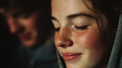 people smiling as they find their own rhythm, glowing in the shared silence - moment of self-discovery.