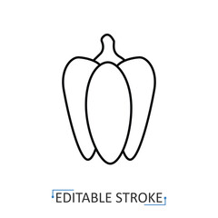 A bell pepper icon in a minimalist line style with editable stroke. Healthy vegetable, fresh garden food, organic farm harvest, vegetarian diet ingredient, paprika nutrition concept.