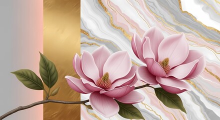 Elegant floral wallpaper with soft petals on a textured background, a classic vintage botanical mural
