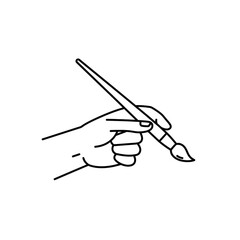Hand holding paintbrush in a sketch style for artistic design  