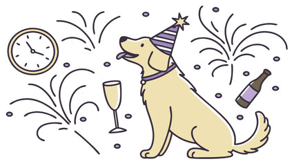New Beginnings colored Golden Retriever with a Amused touch, placed in a New Year's Eve/Day theme and styled with with a tiny crown