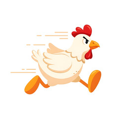 A cartoon chicken running very fast with its legs blurred to show motion.