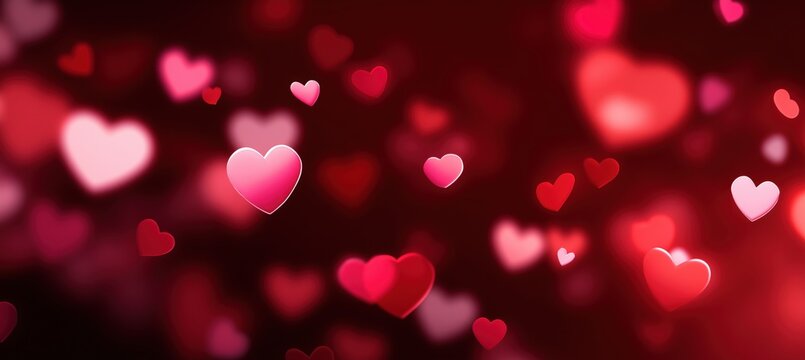 abstract blurred red background with hearts for valentine's day, love concept blurred bokeh heart shapes on a dark red backdrop love wallpaper valentine's day banner template design Generative AI