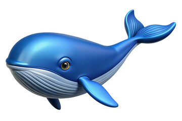 Cute blue cartoon whale with friendly expression and realistic details isolated on transparent background