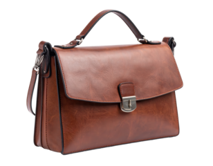 Brown leather handbag featuring a structured design with a top handle and a detachable shoulder strap, offering versatile carrying options.