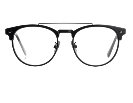 Stylish eyeglasses, crafted from dark metal, feature a minimalist design with round lenses and a sleek, modern aesthetic that sits perfectly on a stark black background.
