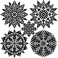 Abstract tribal style mandala vector patterns set scalable illustration eps isolated on white background