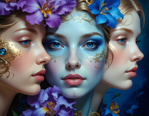 Abstract Women with Flowers