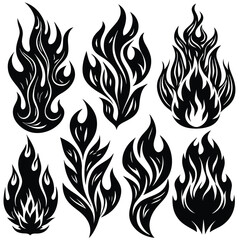 Abstract scalable vector flames smoke silhouettes for graphic design projects isolated on white background