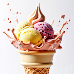 cremas, postre, hielo, alimento, helado, blanco, fresa, congelada, sundae, caramelo, cono