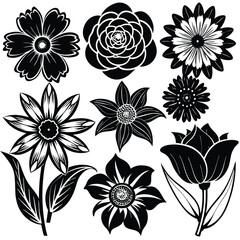 Elegant vector flower silhouettes collection scalable eps illustration isolated on white background
