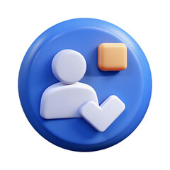 3d rendered icon of person with speech bubble isolated on blue circle background for communication and chat concepts isolated on transparent background