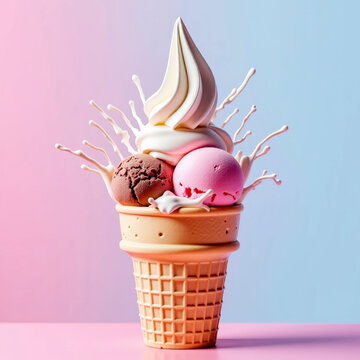 cremas, postre, hielo, alimento, helado, blanco, fresa, congelada, sundae, caramelo, cono