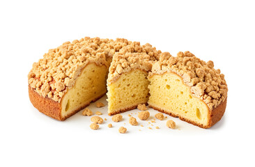 Obraz premium Delicious Crumb Cake: A delectable crumb cake, with a golden-brown crust and soft, moist interior. This delightful pastry, a perfect treat for dessert lovers, is cut, revealing its fluffy.