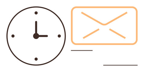 Brown clock and orange envelope emphasizing punctuality, communication, and work organization. Ideal for productivity, scheduling, reminders, email delivery, office workflow, multitasking simple