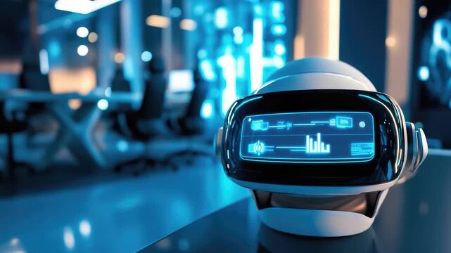 A robot sits on top of a table with a flat surface and legs