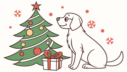 An adorable Golden Retriever with a Curious vibe, wearing glasses, and a Festive Cheer Christmas theme – SVG style