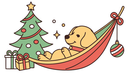 Festive Cheer themed SVG: Funny Golden Retriever with in a hammock in a Christmas environment