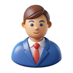 3d cartoon character in business suit with red tie isolated on transparent background
