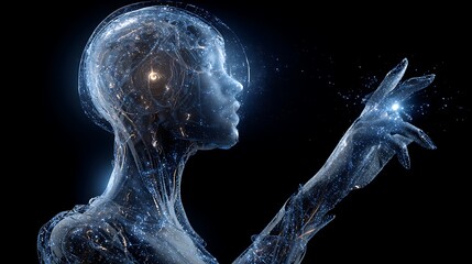 Robotic technology similar to human body with abstract Black background 