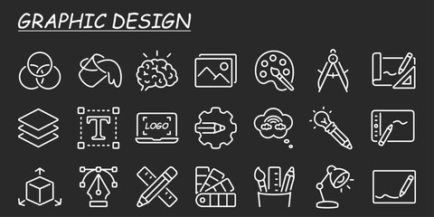 Set of graphic design icons. Linear style icon bundle. Vector Illustration