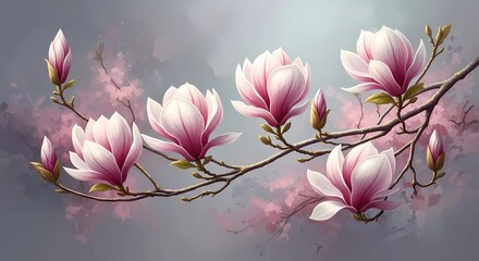 Elegant floral wallpaper and classic wall mural with a vintage botanical illustration, a soft petals artwork