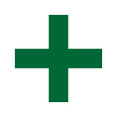 Green Plus Icon PNG. Green Cross, Plus Symbol Medical First Aid Sign Logo.