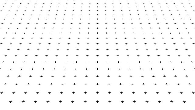 3D floor black plus pattern symbols seamless loop animation moving forward on white background. 4K animated background looping for presentation, tech, video editing, and business motion graphics.