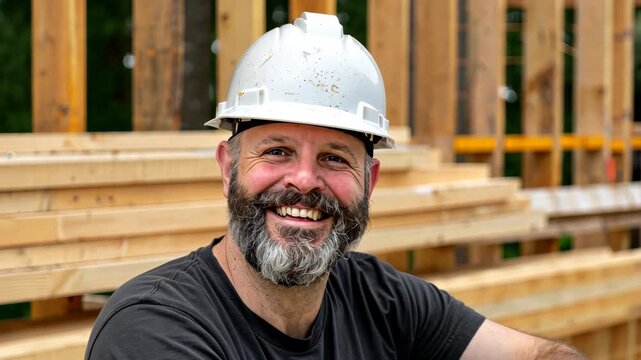 Smiling Construction Worker: A construction worker, wearing a protective helmet, exudes confidence and expertise, representing a hard-working professional ready to build the future.