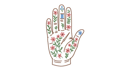 Blooming Palmistry: A Hand Adorned with Flowers