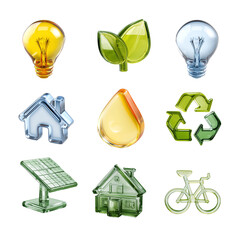Eco Glass Icons Set PNG