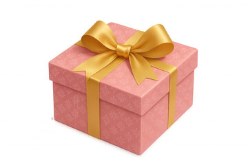 Fototapeta premium Gift box with pink patterned wrapping and a golden satin bow, representing surprise, holidays, and receiving presents