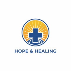 Fototapeta premium Sunrise Cross Logo – Vector Symbol of Hope and Healing